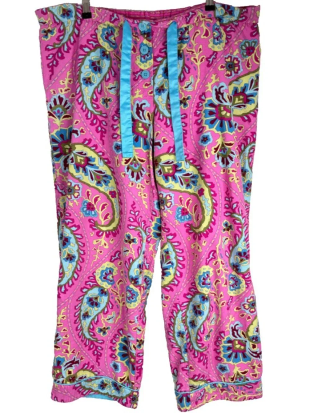 Nick & Nora Flannel Pajama Pant XL Pink Paisley 100% Cotton Lounge Wide Leg